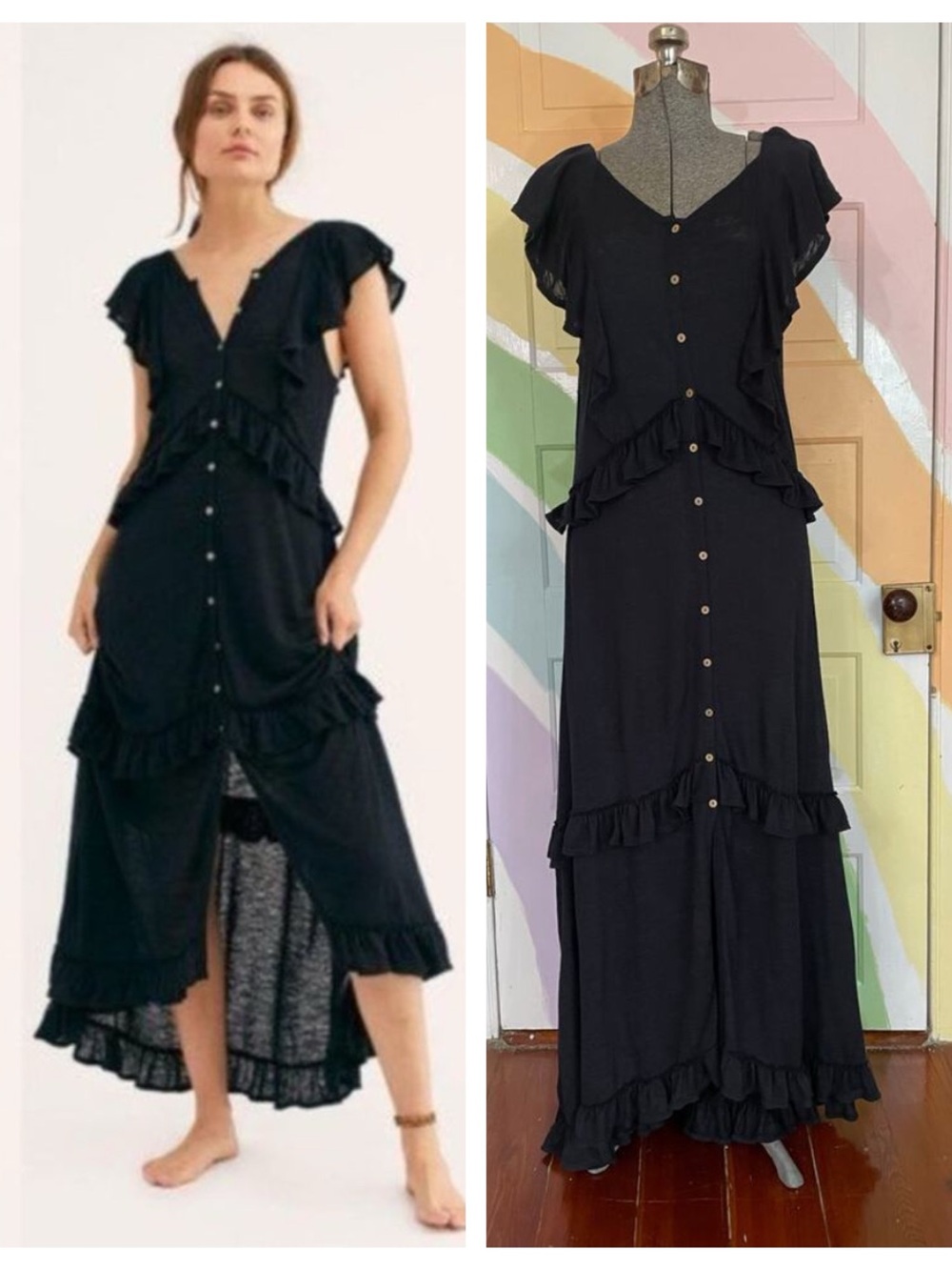 Free People Beach Amelia Maxi Dress Button Front Ruffle Boho Size Large